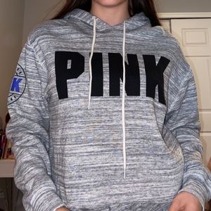 PINK Gray Cropped Hoodie